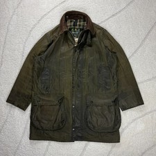 Vintage Barbour A200 Border Khaki Olive Green Utility C40 / XL Long Wax Jacket