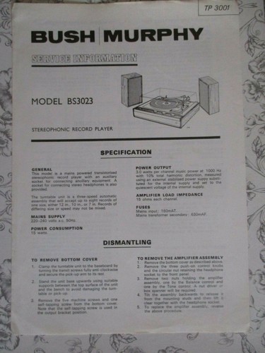 Bush murphy model bs3023 - model,