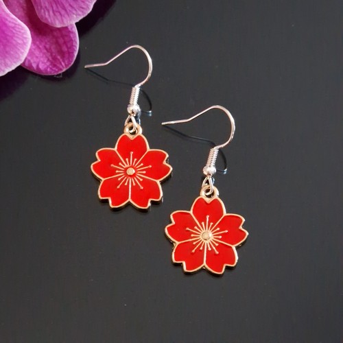 Enamel flower sakura earrings - enamel,