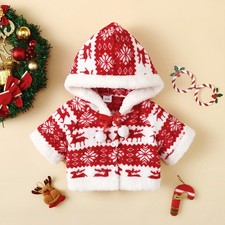Christmas Toddler Baby Girl Hooded Fleece Jacket Cardigan Coat Fluffy Jumper Top