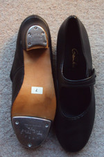 Tap Shoes UK Size 7 Black Leather Cuban Heel Capezio TeleTone Toe & Heel Taps