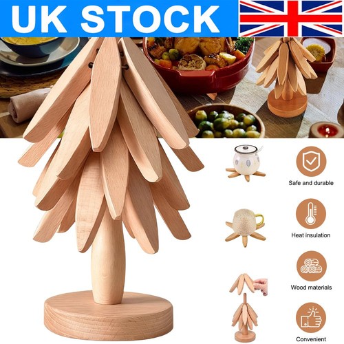 Natural foldable wooden trivet - natural,