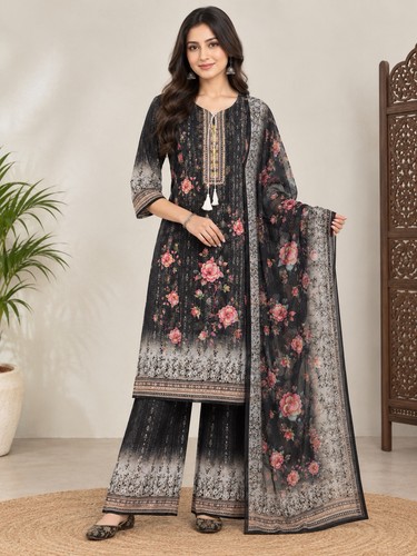 Ladies black floral piece - black, 3