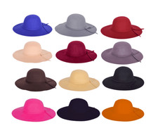 Ladies Wool Wide Brim Fedora Hat Winter Sun Cap Elegant Vintage Style