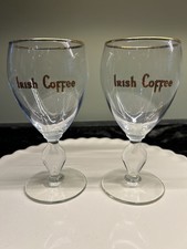 Vintage Irish Coffee Glasses X 2. Brown/gold Writing. Gold Rim