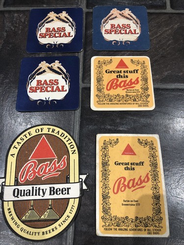 Vintage bass beer mats - x6,