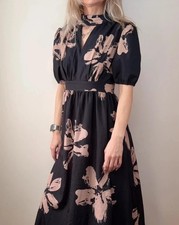 Y2K black floral chiffon midi