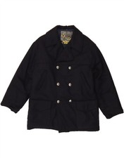 VINTAGE Mens Pea Coat UK 38 Medium Navy Blue Polyvinyl CF15
