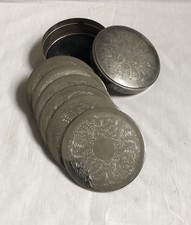 VINTAGE Set of 6 Silver Plated Engraved Ornate Coasters in Trinket