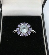 Sterling Silver Aquamarine And Tanzanite Cluster Ring Size N 1/2