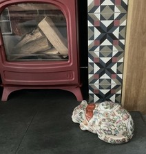 Vintage Large Sleeping Ceramic Cat Oriental Style Hand Painting, Life size