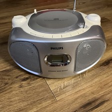 Philips CD SoundMachine Boombox Silver with FM Radio Fully Tested Working