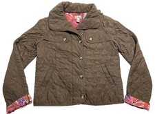 LILLY PULITZER Quilted Barn Jacket Car Coat Brown Pink Paisley Contrast Sz S