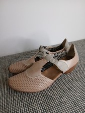Rieker T-bar Ladies Shoes Size 6.5 UK EU  40 Closed Toe Shoes Beige Grey