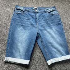 Papaya Ladies Denim Past Knee Length Shorts Summer Holiday Casual Blue Sz 18