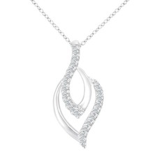 18ct White Gold Jewelco London 10pts Diamond Almond Waves Wishbone Necklace 18"