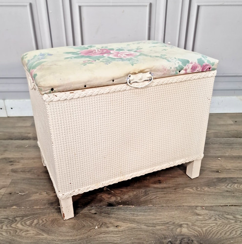 Vintage woven ottoman storage - ottoman,