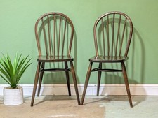 Antique Elm Windsor Dining Chairs Hoop back Farmhouse Kitchen Pair Two Stunning 