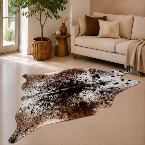 Genuine brown white cowhide - brown,