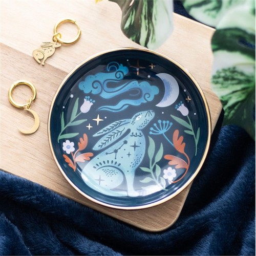 Midnight hare round trinket - round,