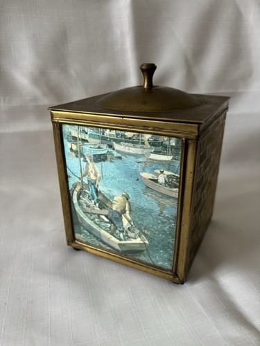 Brass tea caddy box - tea, square