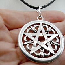 Large pentagram Necklace removable pentacle pendant silver tone wicca pagan star