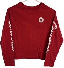 NWT Converse All-Stars Red Script Boxy Crew Neck Long Sleeve Youth L 12/13 Girls