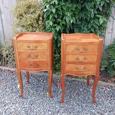 Pair of Pretty French Vintage Wooden 3 Drawer Bedside Tables / Cabinets