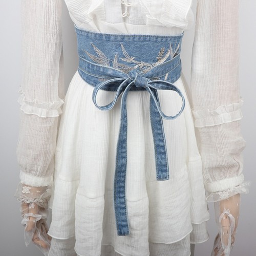Women denim embroidered belt - women,