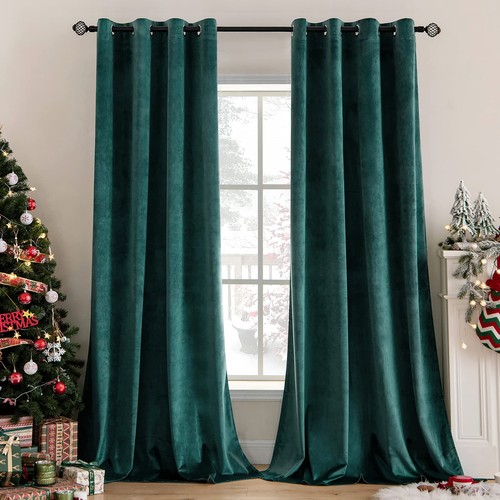 Dark green velvet curtains - dark,