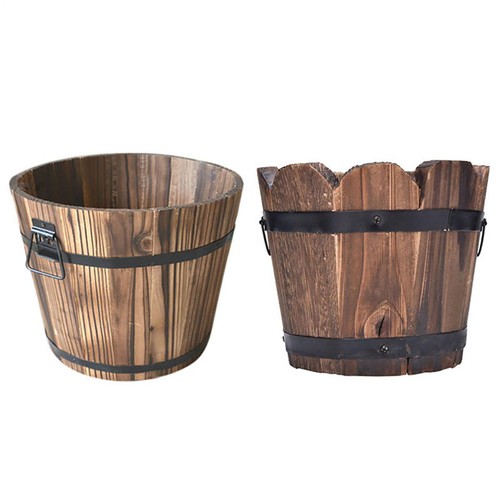 Wooden planter barrel set - wooden, wood