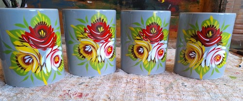 Set hand painted mugs - painted,