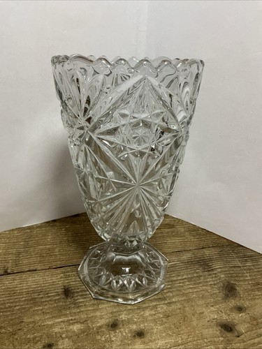 Vintage footed cut glass - glass, vase