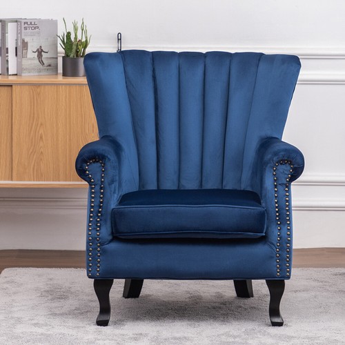 Velvet linen wing back lounge - velvet/linen,