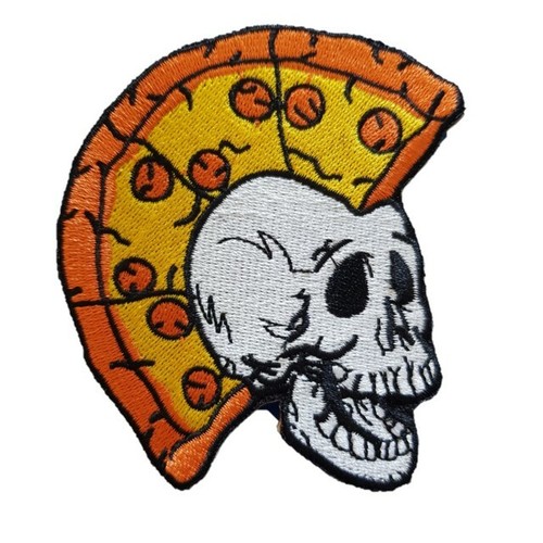 Skull pizza head iron - pizza, patch