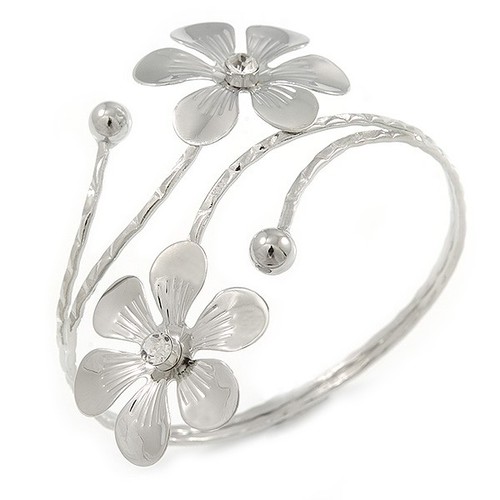 Silver tone double flower - silver,