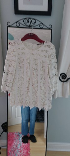 Ladies cream lace top - cream,