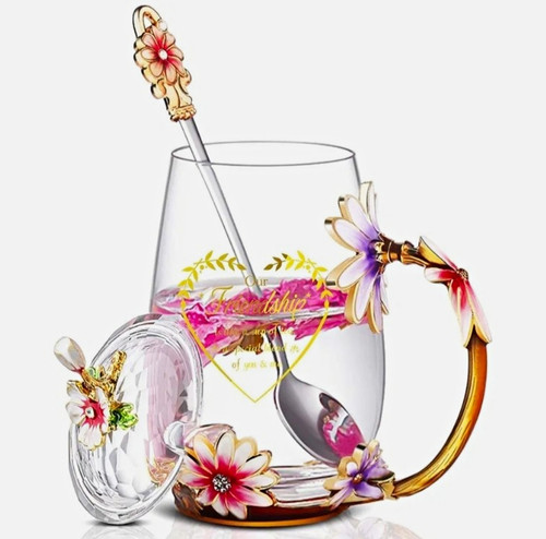 Floral clear glass tea cup - floral,