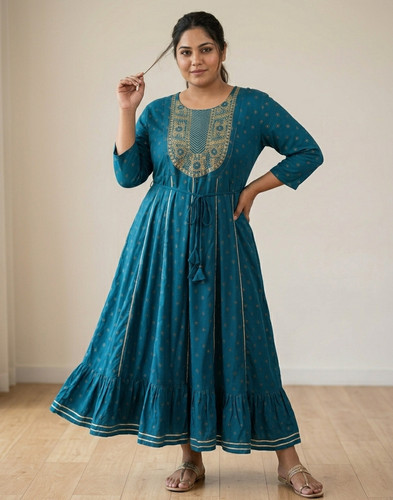Women boho teal blue rayon - blue,