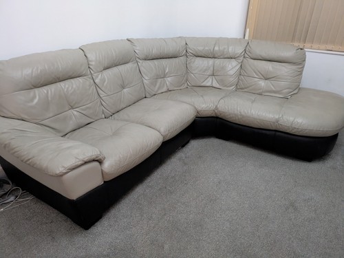 Beige leather corner sofa - leather,
