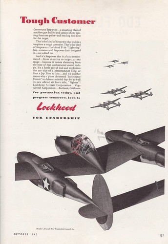 1942 lockheed aircraft ad - 1942, p-38