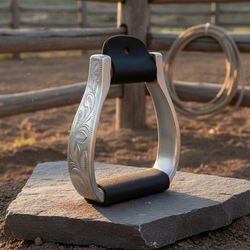 Engraved leather stirrup - engraved,