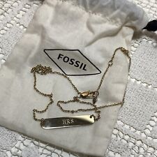 FOSSIL HRS Initial Letters Bar Pendant Necklace Gold Tone Chain Pretty Gift