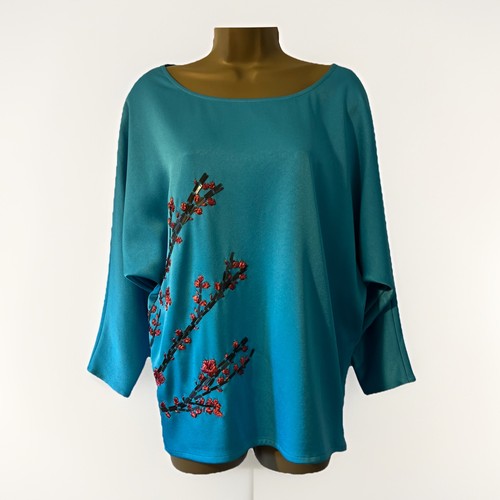 Satin embroidered tunic blouse - tunic,