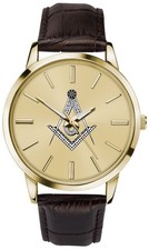 Sekonda Men's Masonic Watch Gold Dial Brown Strap 90096