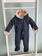 M&P BABY BOYS 3-6 MONTHS BLUE FLEECE LINED PRAMSUIT SNOWSUIT COMBINE POST