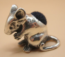 Sweet Solid Silver 925 Miniature Novelty Mouse Pin Cushion - Blue Velvet