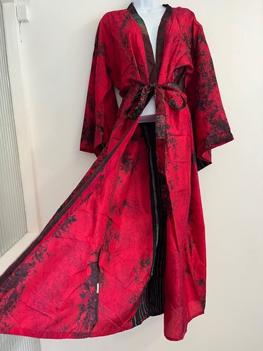 Red silk kimono long gown - red,