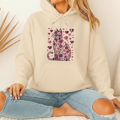 Floral cat art womens hoodie - cat,