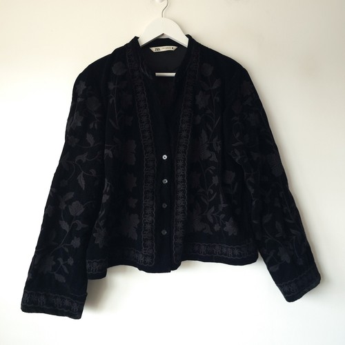 Zara black embroidered velvet - black,